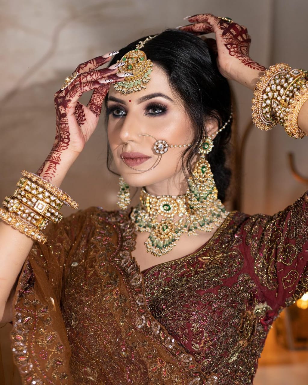 Fresh dewy makeup with elegant Jewellery and gorgeous Lahnga